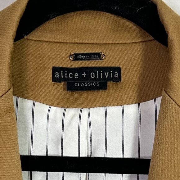 Alice + Olivia Khaki Brown Gold Wool Lined Blazer Jacket - Picture 8 of 8